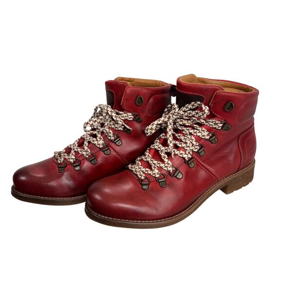 Taos Alpine Red Leather Hiker Boots Ankle Booties Comfort US 8.5 EU 39 - Picture 1 of 11